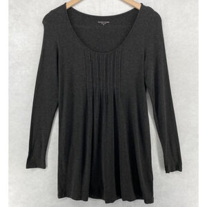 EILEEN FISHER Top XS Tunic Viscose Jersey Melange Pintuck Scoop Neck Gray